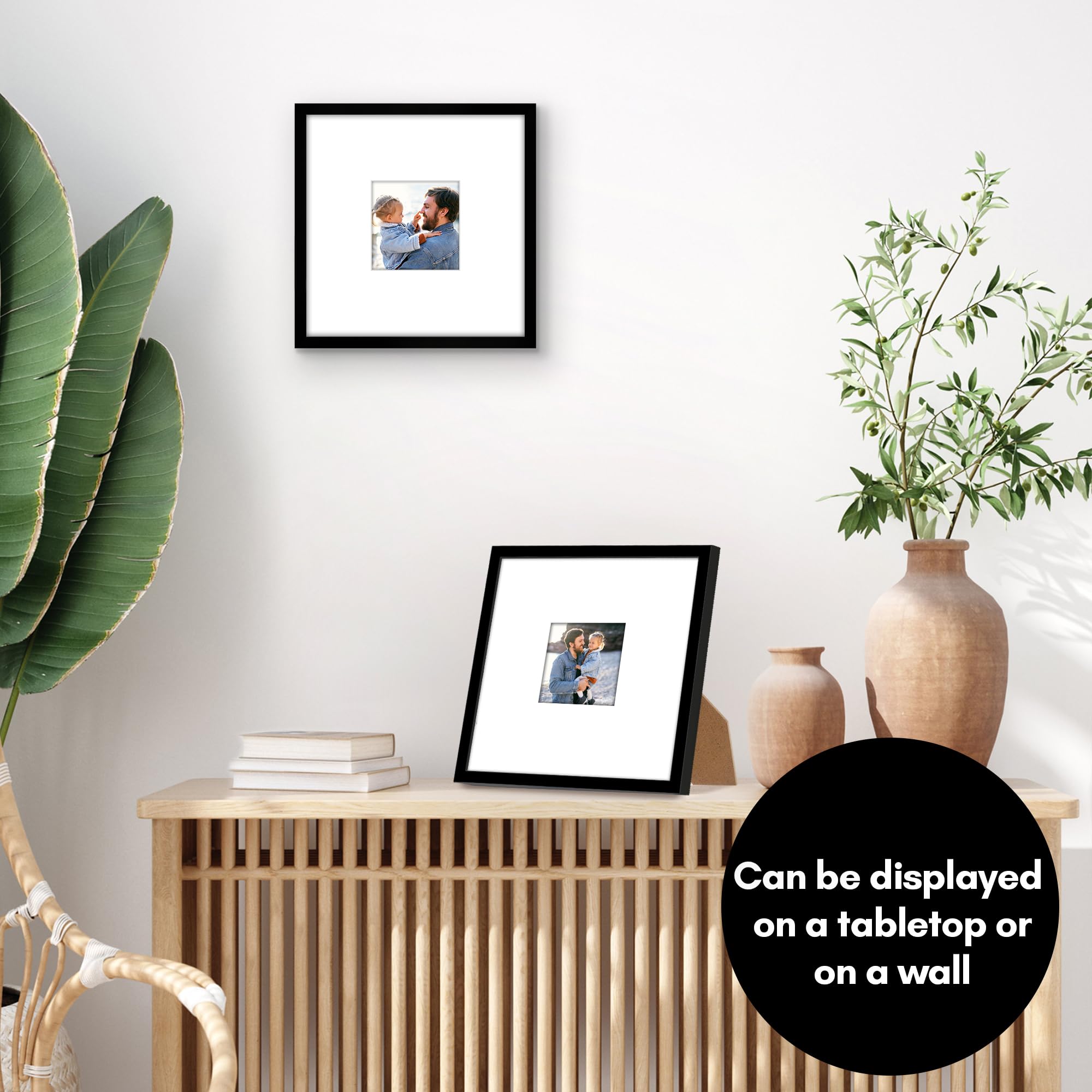 Americanflat 10x10 Picture Frame with Shatter-Resistant Glass - Use as 4x4 Frame with Mat or Display 10x10 Photo Without Mat - S